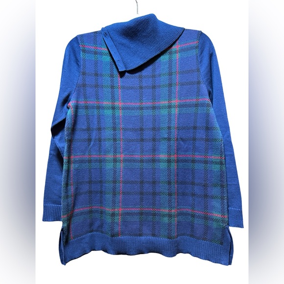 Talbots Navy and Green Plaid Cowl Neck Sweater - Picture 3 of 5